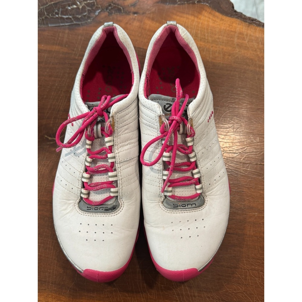 ECCO BIOM Women's Golf Shoes EU‎ 39 US 8–8.5 White Pink Spiked Leather